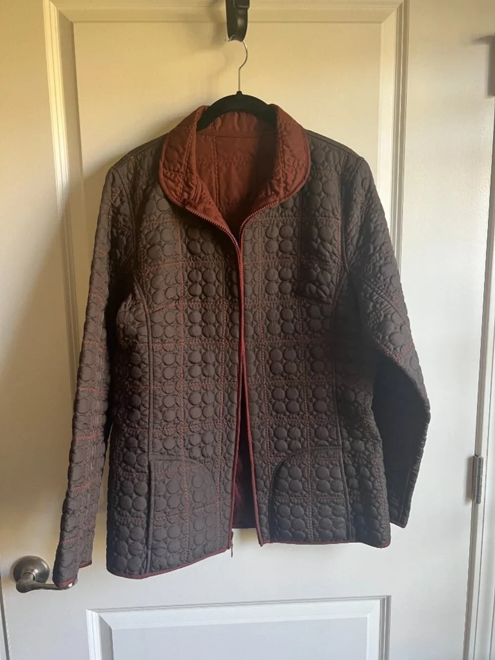 Reversible Brown & Rust Quilted Zip-Up Jacket